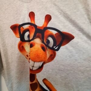 Source Unknown Gray Long Sleeve Tsgirt Top with Giraffe Print. Oversized